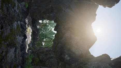 vertical-shot-of-tropical-cave-at-sunset